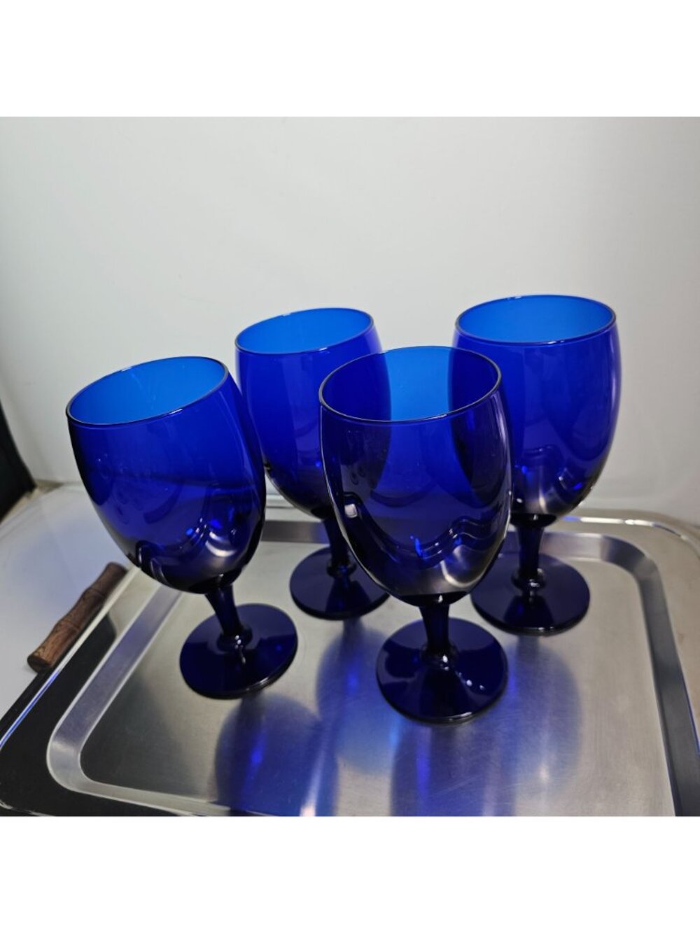 4 Pier 1 Cobalt Blue Ice Tea Glasses 7" water goblets 16oz vintage elegant - Picture 2 of 6